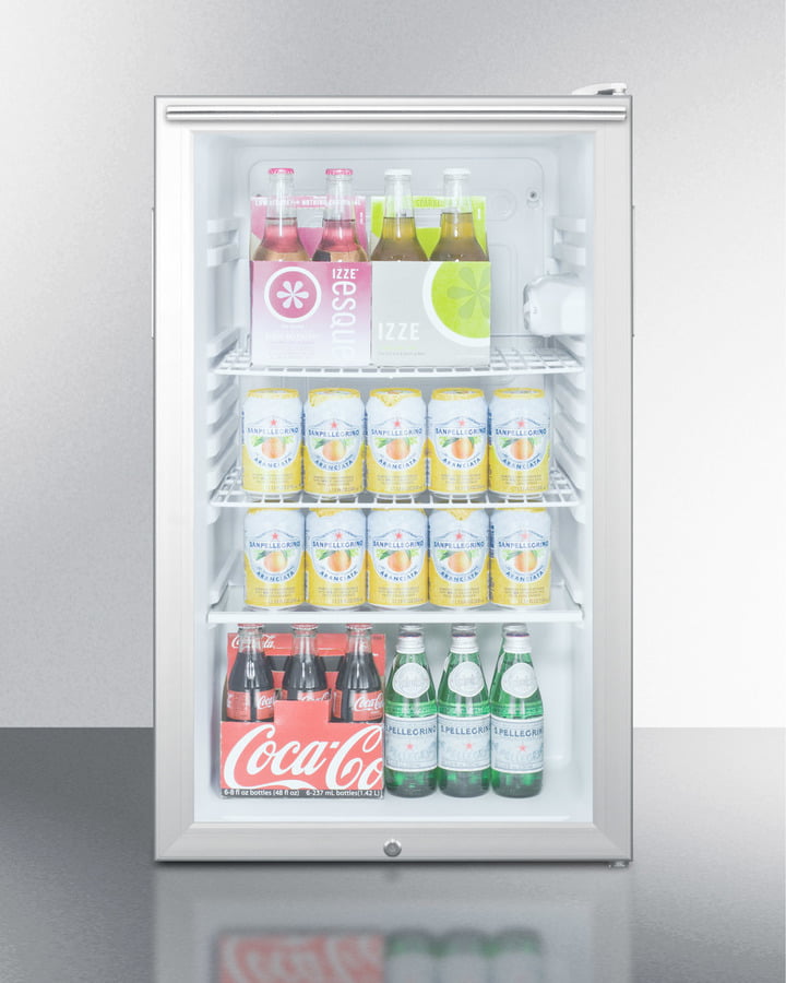 Summit SCR450L7HHADA Commercially Listed Ada Compliant 20" Wide Glass Door All-Refrigerator For Freestanding Use, Auto Defrost With A Lock, Horizontal Handle And White Cabinet