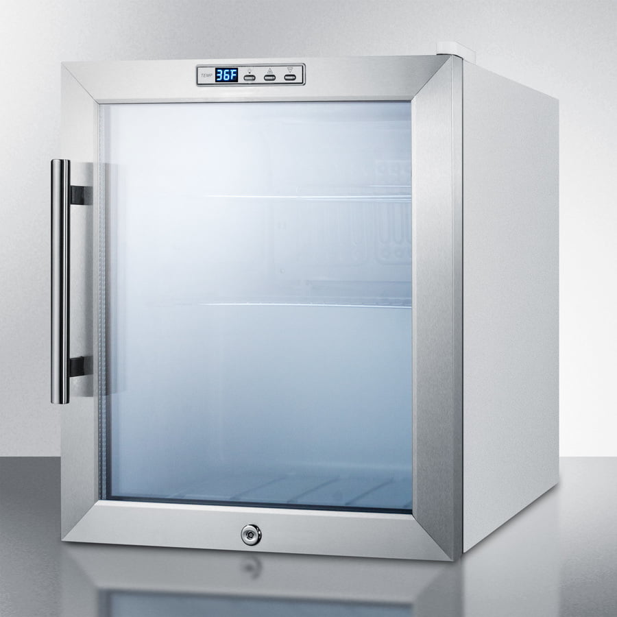 Summit SCR215L Commercially Approved Glass Door Refrigerator Designed For The Display And Refrigeration Of Beverages Or Sealed Food, With Digital Thermostat And White Cabinet Finish