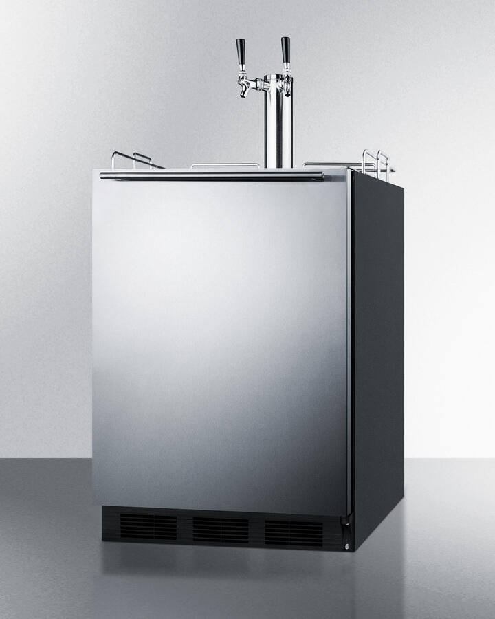 Summit SBC58BBIADA Built-In Undercounter Ada Height Commercially Listed Dual Tap Beer Dispenser With Stainless Steel Wrapped Door And Black Cabinet
