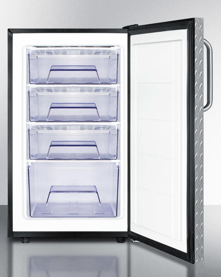 Summit FS408BLBI7DPLADA Commercially Listed Ada Compliant 20" Wide Built-In Undercounter All-Freezer, -20 C Capable With A Lock, Diamond Plate Wrapped Door And Black Cabinet