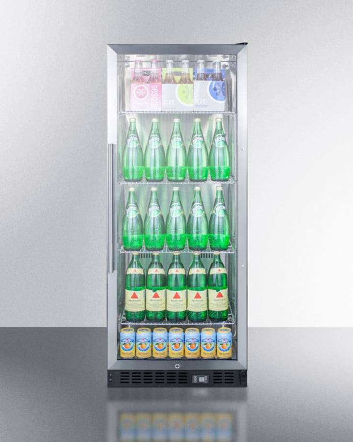 Summit SCR1156 Commercial Beverage Merchandiser Designed For The Display And Refrigeration Of Beverages And Sealed Food, With 11 Cu.Ft. Capacity, Ss Interior, Self-Closing Door, And A Digital Thermostat