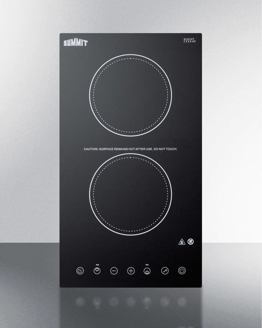 Summit CR2B15T1B 115V 2-Burner Cooktop In Black Ceramic Schott Glass With Digital Touch Controls, 2400W