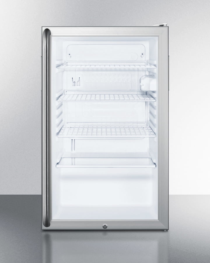 Summit SCR450L7SHADA Commercially Listed Ada Compliant 20" Wide Glass Door All-Refrigerator For Freestanding Use, Auto Defrost With A Lock, Full-Length Handle And White Cabinet
