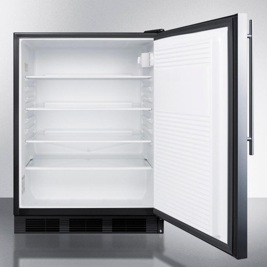 Summit FF7BSSHVADA Ada Compliant Commercial All-Refrigerator For Freestanding General Purpose Use, Auto Defrost W/Ss Door, Thin Handle, And Black Cabinet