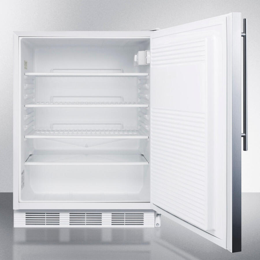 Summit AL750LSSHV Ada Compliant All-Refrigerator For Freestanding General Purpose Use, Auto Defrost W/Lock, Ss Door, Thin Handle, And White Cabinet