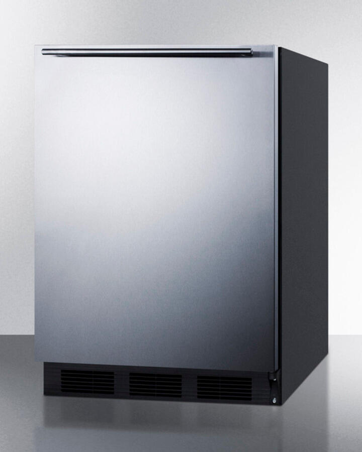 Summit FF6BBI7SSHH Commercially Listed Built-In Undercounter All-Refrigerator For General Purpose Use, Autom Defrost W/Ss Wrapped Door, Horizontal Handle, And Black Cabinet