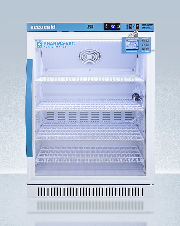 Summit ARG6PVDL2B Performance Series Pharma-Vac 6 Cu.Ft. Freestanding Ada Height Glass Door All-Refrigerator For Vaccine Storage With Factory-Installed Data Logger, Antimicrobial Silver-Ion Handle, And Hospital Grade Cord With 'Green Dot' Plug