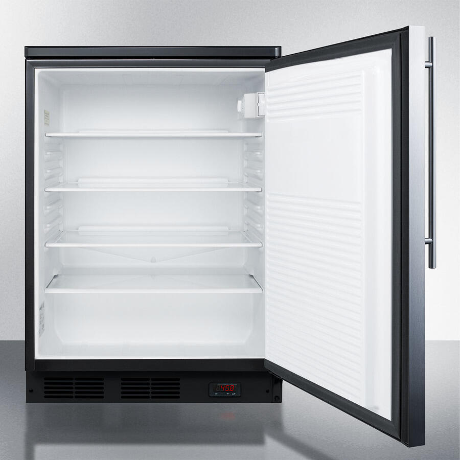 Summit FF7LBLBIPUBSSHV Commercially Approved Built-In Undercounter Craft Beer Pub Cellar With Digital Thermostat, Stainless Steel Door, Thin Handle, And Black Cabinet