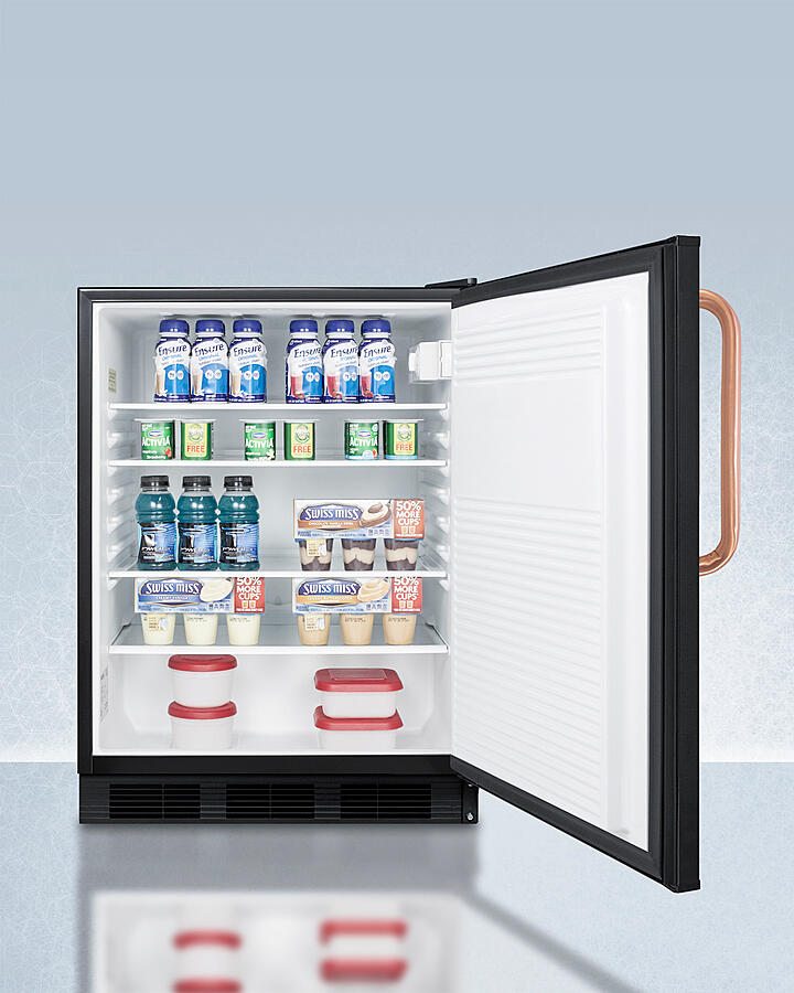 Summit FF7LBLKBITBCADA Ada Compliant Built-In Undercounter All-Refrigerator For General Purpose Or Commercial Use, With Pure Copper Handle, Lock, Auto Defrost Operation, And Black Exterior