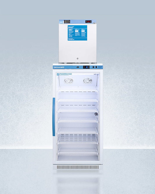 Summit ARG8PVFS24LSTACKMED2 Stacked Combination Of Arg8Pv All-Refrigerator With Antimicrobial Silver-Ion Handle And Hospital Grade Cord With 'Green Dot' Plug And Fs24Lmed2 Compact Manual Defrost All-Freezer For Vaccine Storage