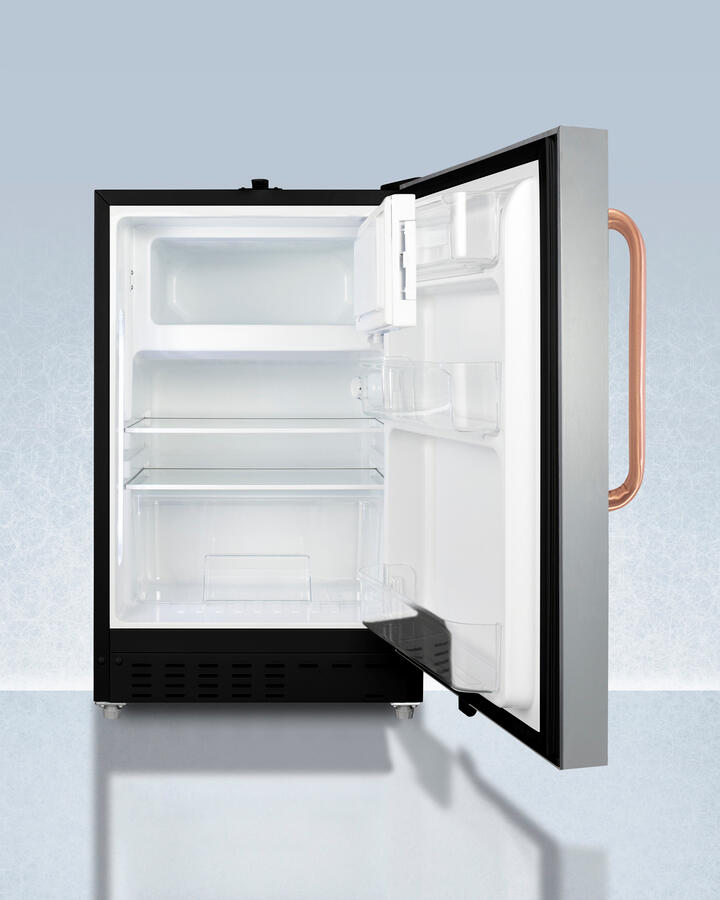 Summit ADA302BRFZSSTBC Built-In Undercounter, Ada Compliant Refrigerator-Freezer Designed For General Purpose Storage, With A Stainless Steel Door, Pure Copper Towel Bar Handle, Manual Defrost Operation, And Front Lock