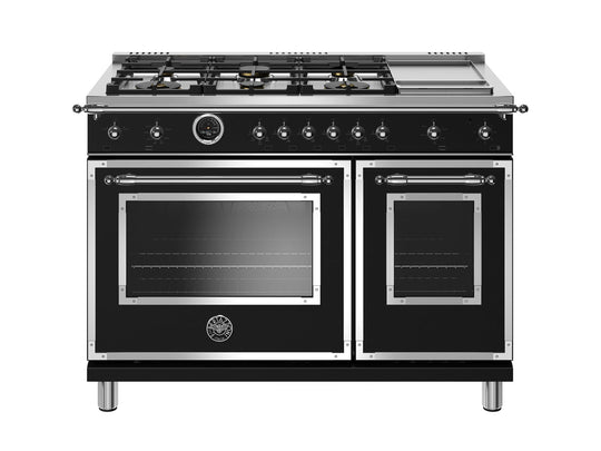 Bertazzoni HERT486GDFSNET 48 Inch Dual Fuel Range, 6 Brass Burners And Griddle, Electric Self Clean Oven Nero Matt