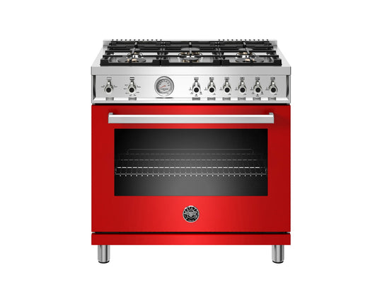 Bertazzoni PROF366GASROT 36 Inch All Gas Range, 6 Brass Burners Rosso
