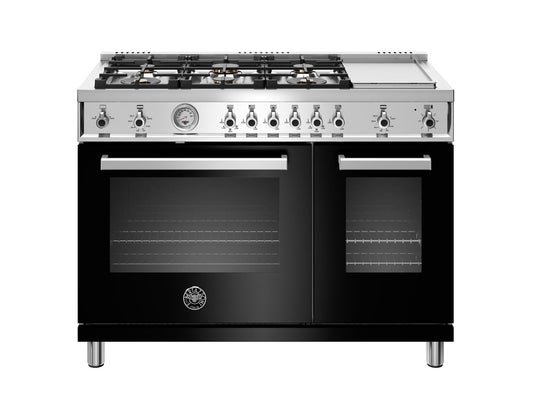 Bertazzoni PROF486GGASNET 48 Inch All-Gas Range 6 Brass Burner And Griddle Nero