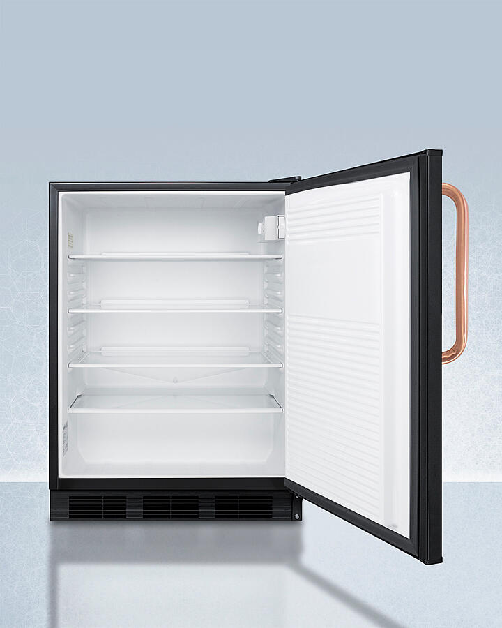 Summit FF7LBLKBITBCADA Ada Compliant Built-In Undercounter All-Refrigerator For General Purpose Or Commercial Use, With Pure Copper Handle, Lock, Auto Defrost Operation, And Black Exterior
