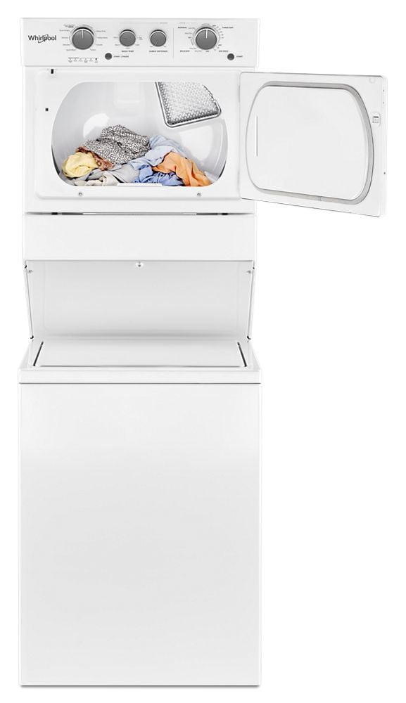 Whirlpool WETLV27HW 3.5 Cu.Ft Long Vent Electric Stacked Laundry Center 9 Wash Cycles And Autodry
