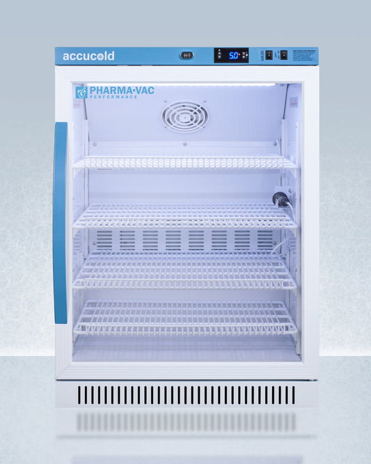 Summit ARG6PV Performance Series Pharma-Vac 6 Cu.Ft. Freestanding Ada Compliant Glass Door Commercial All-Refrigerator For The Display And Refrigeration Of Vaccines, With Antimicrobial Silver-Ion Handle