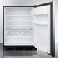 Summit AR5S 24 Inch Wide Ada Compliant Built-In Undercounter All-Refrigerator For Residential Use, Auto Defrost With Stainless Steel Wrapped Door, Horizontally Mounted Towel Bar Handle, And Black Cabinet
