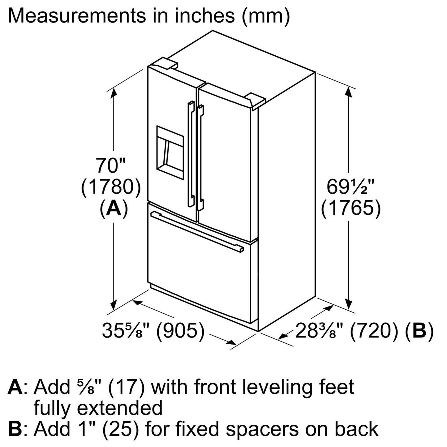 Bosch B36FD50SNS 500 Series French Door Bottom Mount Refrigerator 36'' Easy Clean Stainless Steel B36Fd50Sns