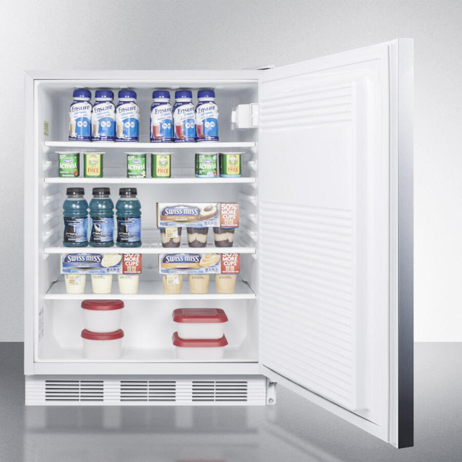 Summit AL750BISSHH Ada Compliant Built-In Undercounter All-Refrigerator For General Purpose Use, Auto Defrost W/Ss Wrapped Door, Horizontal Handle, And White Cabinet