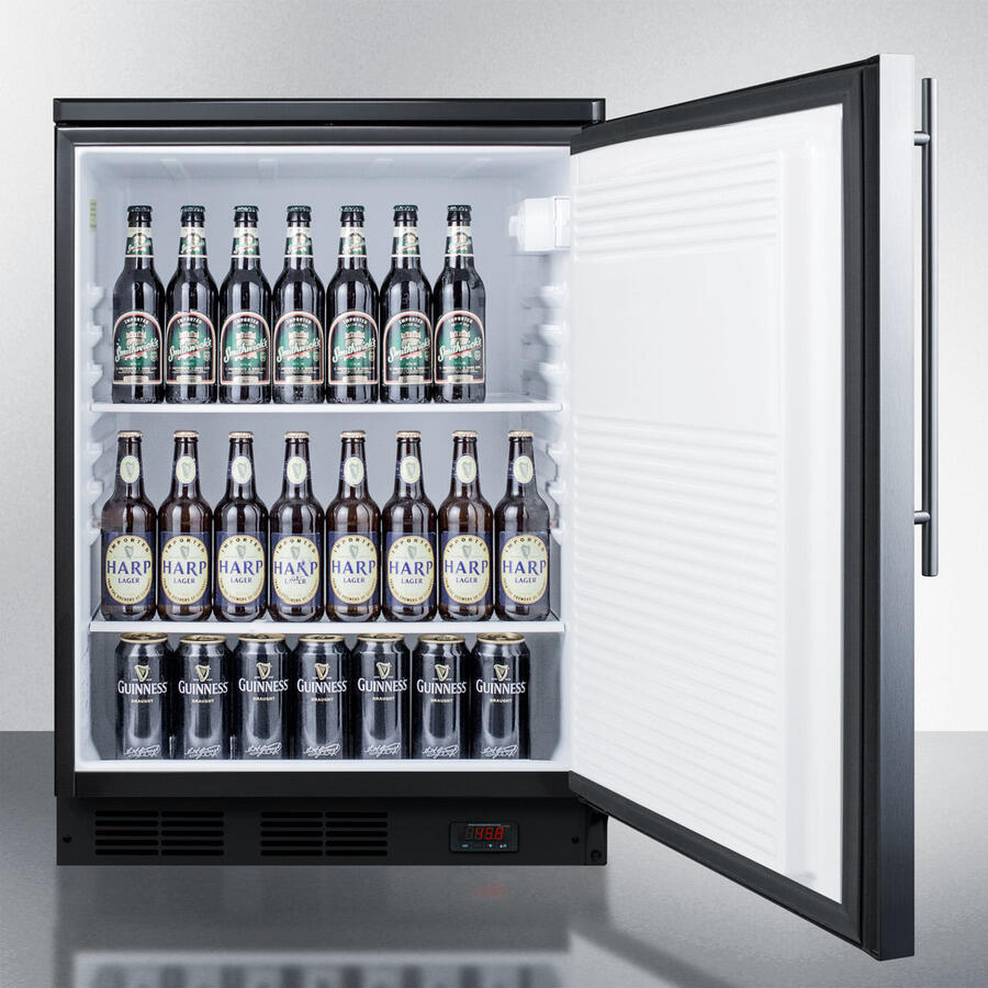 Summit FF7LBLBIPUBSSHV Commercially Approved Built-In Undercounter Craft Beer Pub Cellar With Digital Thermostat, Stainless Steel Door, Thin Handle, And Black Cabinet