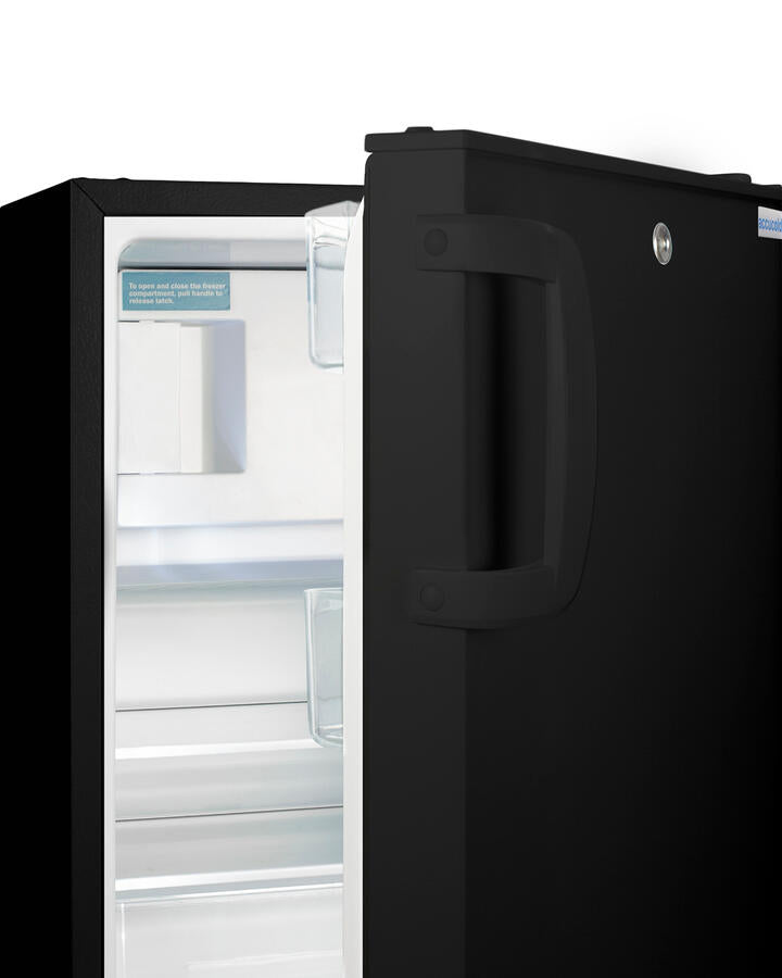 Summit ADA302BRFZ Built-In Undercounter, Ada Compliant Refrigerator-Freezer In Black, Designed For General Purpose Storage, Manual Defrost With Glass Shelves, Front Lock, And Door Storage