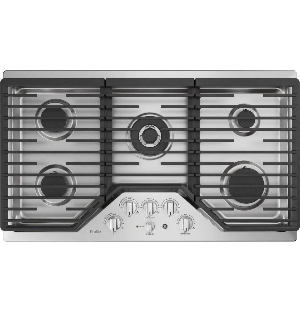 Ge Appliances PGP9036SLSS Ge Profile&#8482; 36" Built-In Tri-Ring Gas Cooktop With 5 Burners And Included Extra-Large Integrated Griddle