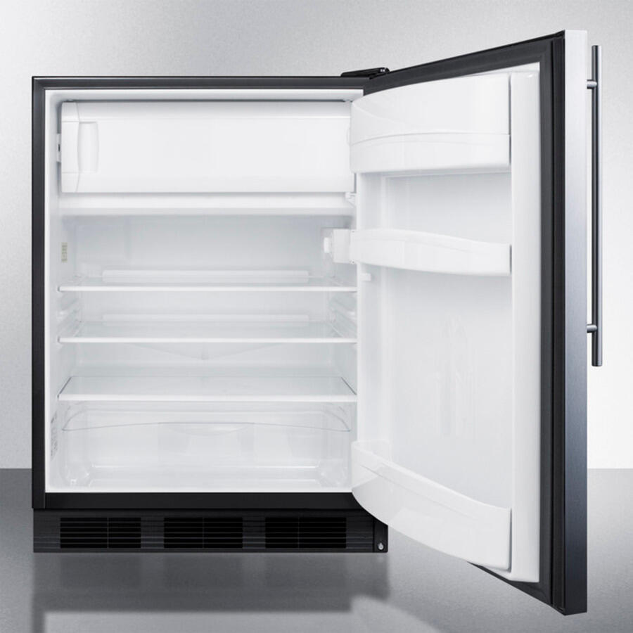 Summit AL652BBISSHV Built-In Undercounter Ada Compliant Refrigerator-Freezer For General Purpose Use, W/Dual Evaporator Cooling, Ss Door, Thin Handle, And Black Cabinet