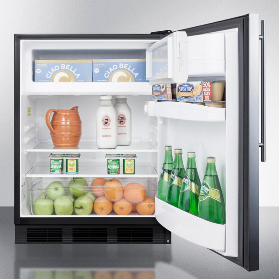 Summit AL652BBISSHV Built-In Undercounter Ada Compliant Refrigerator-Freezer For General Purpose Use, W/Dual Evaporator Cooling, Ss Door, Thin Handle, And Black Cabinet