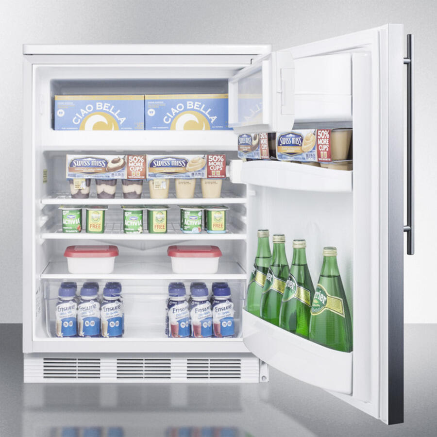 Summit CT66LBISSHV Built-In Undercounter Refrigerator-Freezer For General Purpose Use, With Dual Evaporator Cooling, Cycle Defrost, Ss Door, Thin Handle And White Cabinet