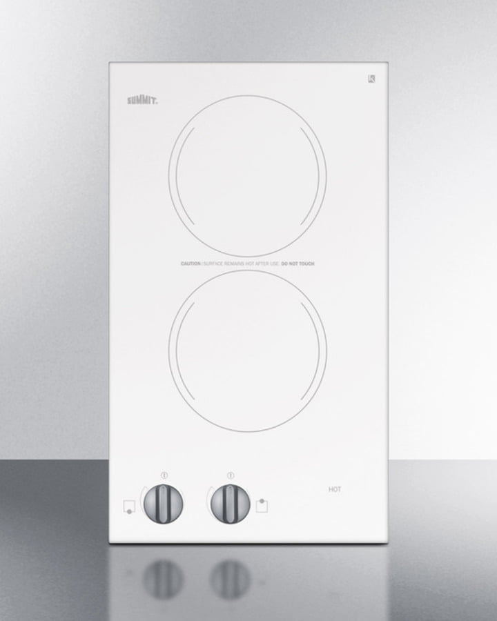 Summit CR2110WH 115V Two-Burner Cooktop In White Ceramic Glass, Made In Europe
