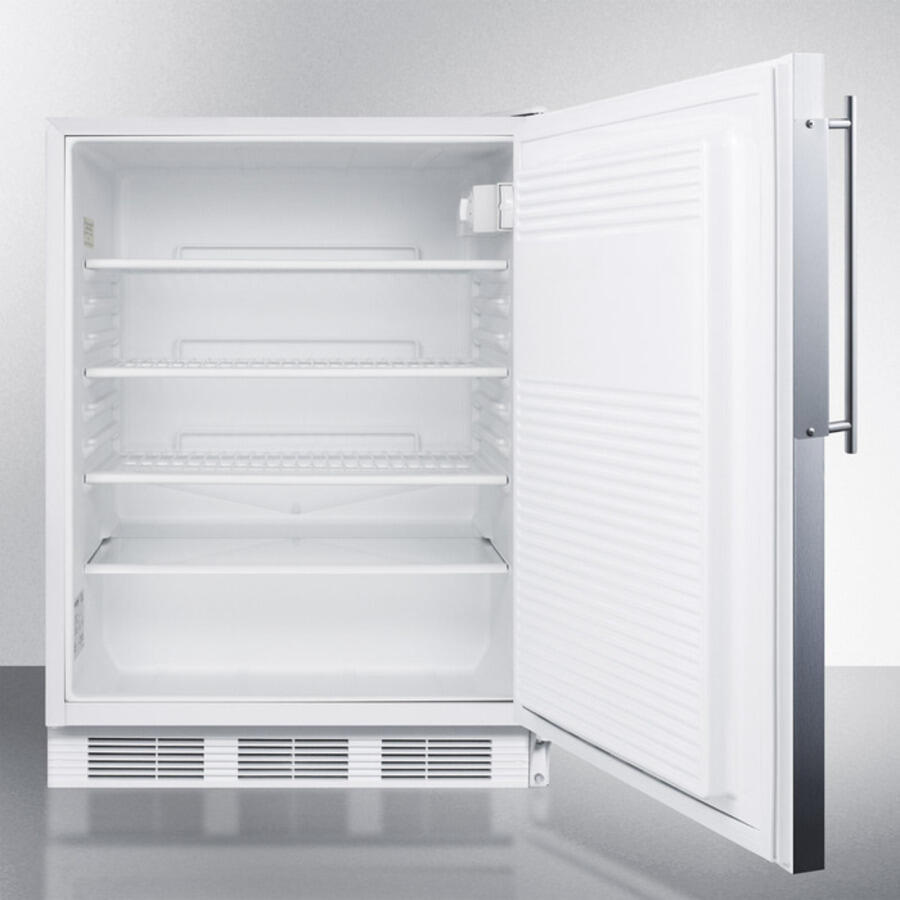 Summit AL750LBIFR Ada Compliant Built-In Undercounter All-Refrigerator For General Purpose Use, Auto Defrost W/Lock, Ss Door Frame For Panel Inserts, And White Cabinet