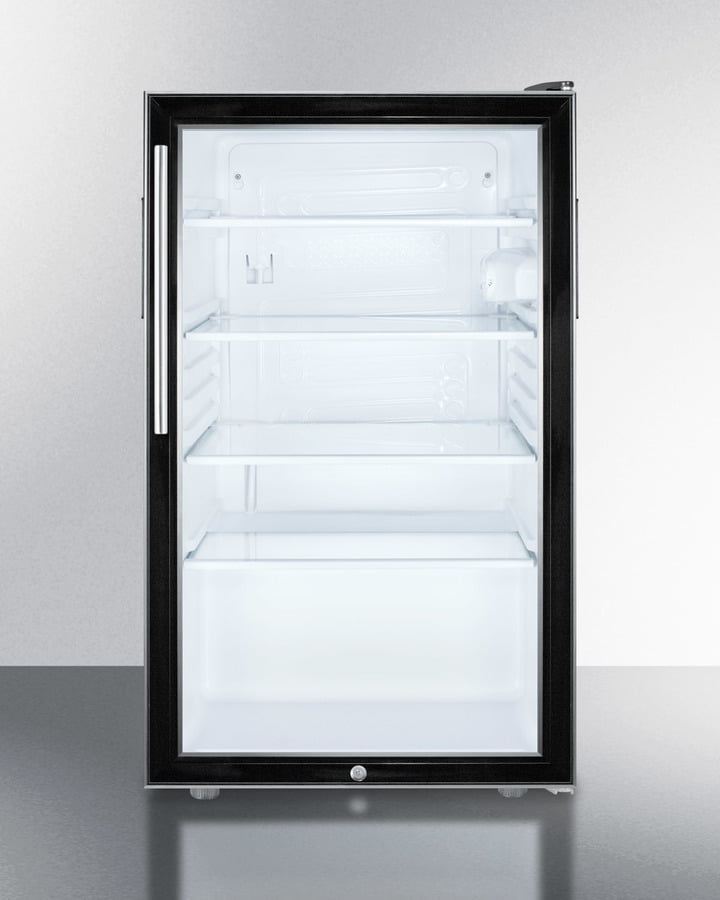 Summit SCR500BLBI7HVADA Commercially Listed Ada Compliant 20" Wide Glass Door All-Refrigerator For Built-In Use, Auto Defrost With A Lock, Thin Handle And Black Cabinet