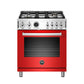 Bertazzoni PROF304DFSROT 30 Inch Dual Fuel Range, 4 Brass Burner, Electric Self-Clean Oven Rosso