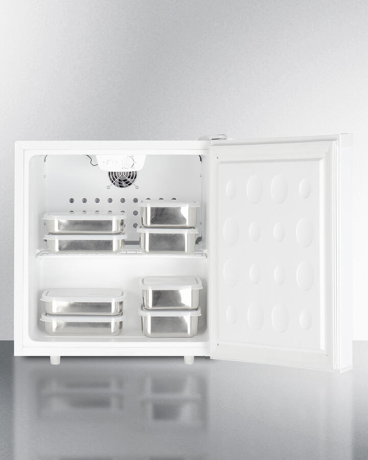 Summit AZAR2W Compact 1.7 Cu.Ft. All-Refrigerator In White Designed To Serve As An Allergy-Free Storage Zone, With Automatic Defrost, Front Lock, And A Set Of Allergy Warning Magnets