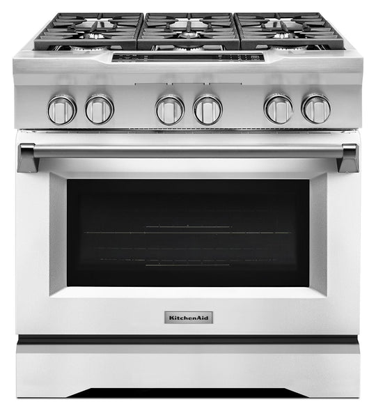 Kitchenaid KDRS467VMW 36'' 6-Burner Dual Fuel Freestanding Range, Commercial-Style Imperial White