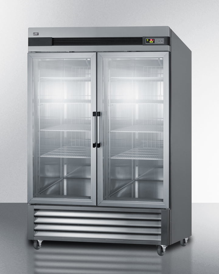 Summit SCR49SSG 49 Cu.Ft. Commercial Reach-In Refrigerator In Complete Stainless Steel With Glass Doors