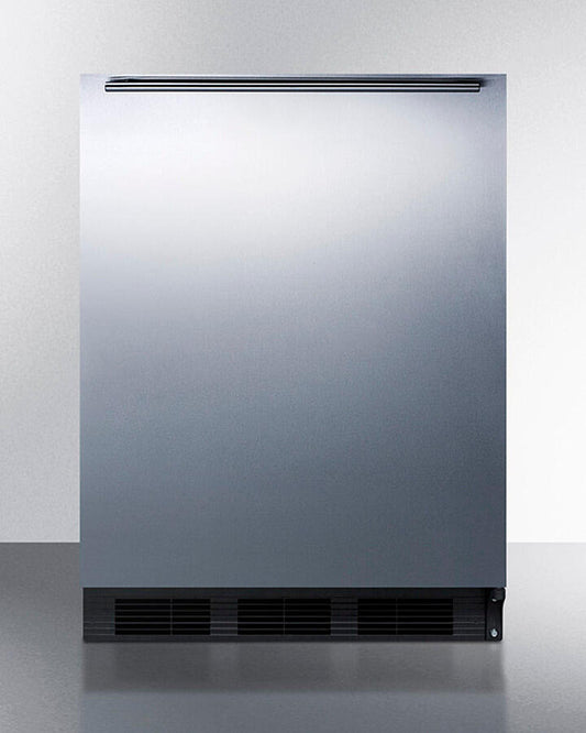 Summit FF6BK7SSHH Commercially Listed Freestanding All-Refrigerator For General Purpose Use, Auto Defrost W/Stainless Steel Wrapped Door, Horizontal Handle, And Black Cabinet