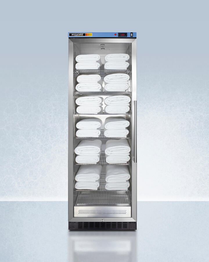 Summit PTHC155GLHD Single Chamber Passive Heating Blanket Warmer With A Self-Closing Glass Door, Stainless Steel Interior, Digital Thermostat, Black Cabinet, And Lock