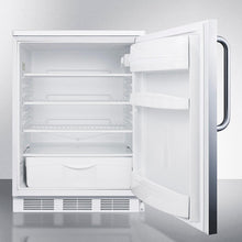 Summit FF6WBI7SSTB Commercially Listed Built-In Undercounter All-Refrigerator For General Purpose Use, Auto Defrost W/Ss Wrapped Door, Towel Bar Handle, And White Cabinet