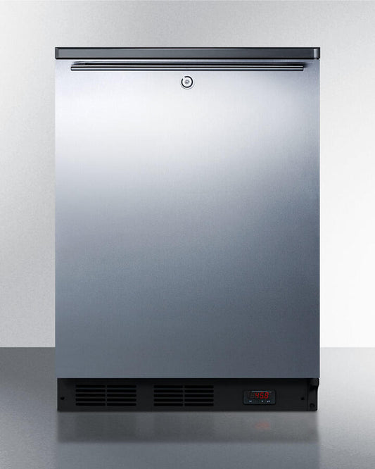 Summit FF7LBLBIPUBSSHH Commercially Approved Built-In Undercounter Craft Beer Pub Cellar With Digital Thermostat, Stainless Steel Door, Horizontal Handle, And Black Cabinet