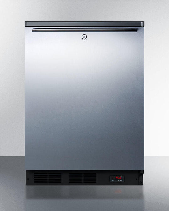 Summit FF7LBLBIPUBSSHH Commercially Approved Built-In Undercounter Craft Beer Pub Cellar With Digital Thermostat, Stainless Steel Door, Horizontal Handle, And Black Cabinet