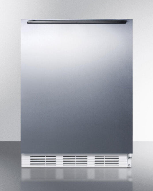 Summit FF6BISSHHADA Ada Compliant All-Refrigerator For Built-In General Purpose Use, Auto Defrost W/Stainless Steel Wrapped Door, Horizontal Handle, And White Cabinet