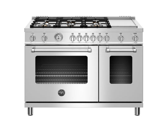 Bertazzoni MAST486GGASXT 48 Inch All Gas Range, 6 Brass Burner And Griddle Stainless Steel