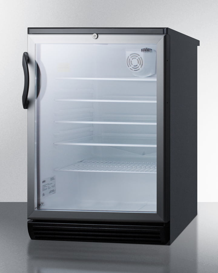 Summit SCR600BGLBI Commercially Listed 5.5 Cu.Ft. Built-In Undercounter Beverage Center In A 24" Footprint, With Black Cabinet, Glass Door, And Lock