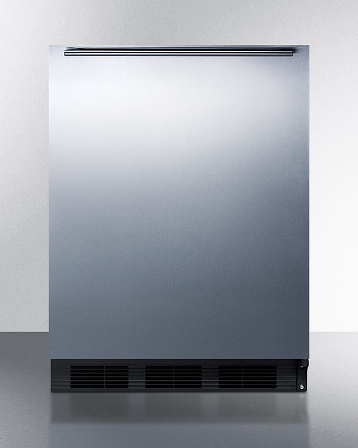 Summit CT663BKSSHH Freestanding Counter Height Refrigerator-Freezer For Residential Use, Cycle Defrost With A Stainless Steel Wrapped Door, Towel Bar Handle, And Black Cabinet