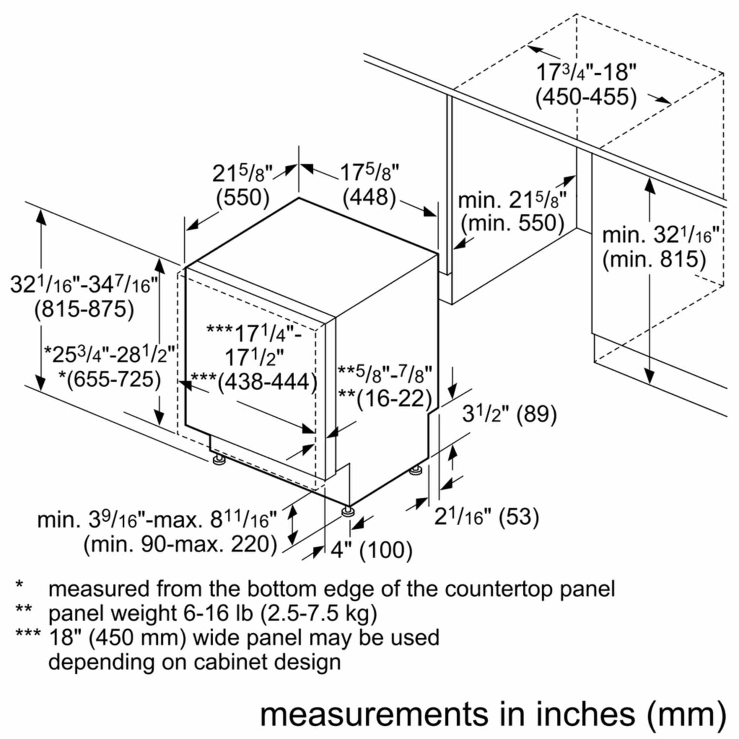 Bosch SPV68U53UC Ada 18" 800 Series Custom Panel, 6/5 Cycles, 3Rd Rck, 44 Dba, Rckmatic,10 Pl Stgs, Infolight - Cp