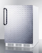 Summit CT661DPL Freestanding Counter Height Refrigerator-Freezer For Residential Use, Cycle Defrost With A Diamond Plate Wrapped Door, Towel Bar Handle, And White Cabinet