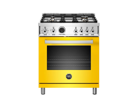 Bertazzoni PROF304DFSGIT 30 Inch Dual Fuel Range, 4 Brass Burner, Electric Self-Clean Oven Giallo