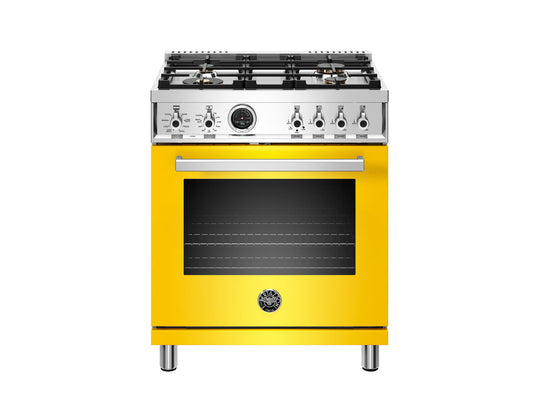 Bertazzoni PROF304DFSGIT 30 Inch Dual Fuel Range, 4 Brass Burner, Electric Self-Clean Oven Giallo
